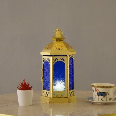 Matorino-Moroccan Hexagonal Handmade Iron Lantern, Vintage Hollow Metal Candle Holder, Light Up Arabian Ramadan Eid Patio Yard Decor, Middle Eastern Festival Ornament