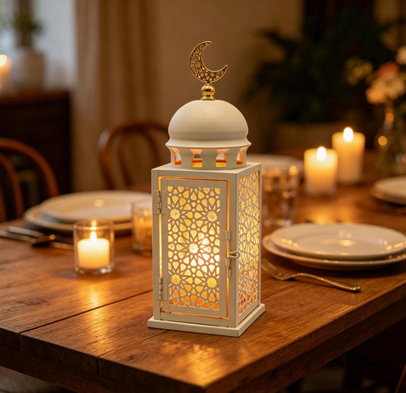 Matorino -Islamic Style Decorative Lanterns with Openable Door, 2 size Gold/White color Metal Lanterns for Ramadan, Weddings & Home Accents