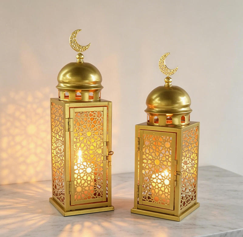 Matorino -Islamic Style Decorative Lanterns with Openable Door, 2 size Gold/White color Metal Lanterns for Ramadan, Weddings & Home Accents