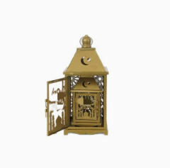Matorino -Set of 2 Ramadan Lanterns, Gold Metal LED Candle Holders with Arabic Calligraphy & Mosque Cutout, for Eid & Muslim Home Decor