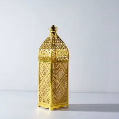 MatoRino-Elegant Metal Ramadan Lantern with Led Lights Festive Home Tabletop Decoration LED Lantern