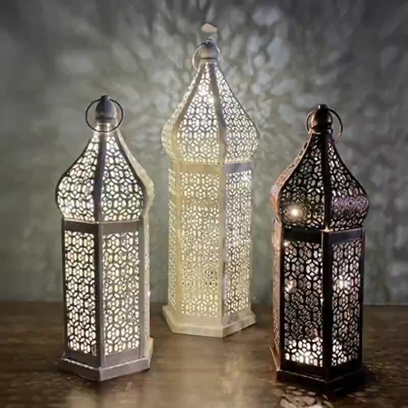Matorino-Ramadan Metal Lantern Fanous Lantern Ramadan Kareem Home Tabletop Decoration