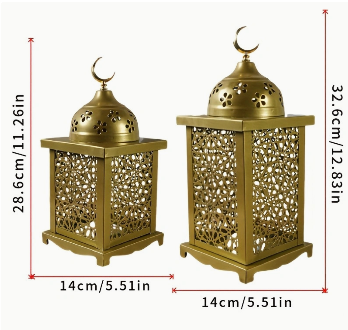Matorino -Gold Ramadan Lanterns, Moroccan Style Metal Candle Holders with Crescent Moon Top, for Eid Decor & Muslim Home
