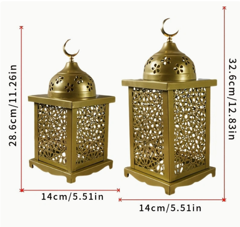 Matorino -Gold Ramadan Lanterns, Moroccan Style Metal Candle Holders with Crescent Moon Top, for Eid Decor & Muslim Home