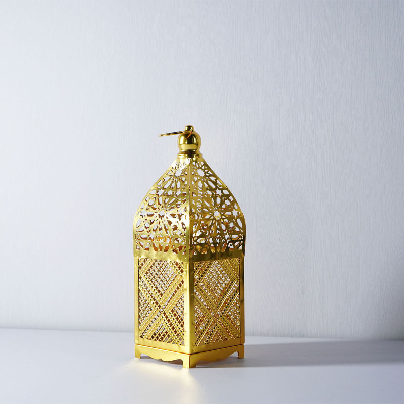 MatoRino-Elegant Metal Ramadan Lantern with Led Lights Festive Home Tabletop Decoration LED Lantern