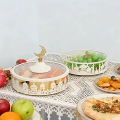 Matorino-Luxury Arabian Ramadan Eid Table Decor Set, Hollow Craft Metal Tray & Sealed Sweet Candy Canister, Multipurpose Snack Storage Box, Exquisite Handicraft Centerpiece for Muslim Wedding & Family Feast