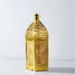 MatoRino-Elegant Metal Ramadan Lantern with Led Lights Festive Home Tabletop Decoration LED Lantern