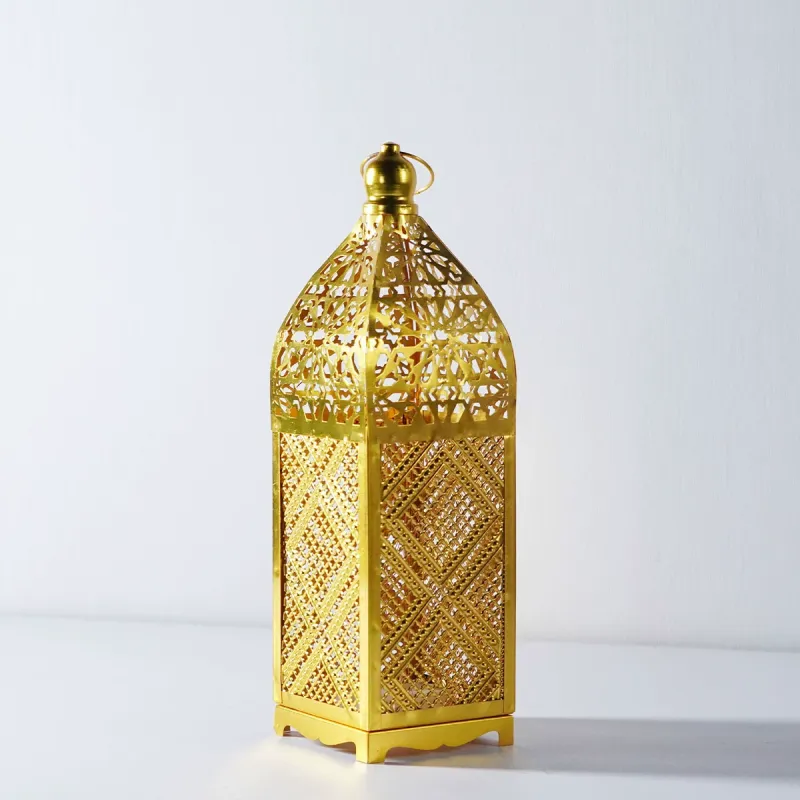 MatoRino-Elegant Metal Ramadan Lantern with Led Lights Festive Home Tabletop Decoration LED Lantern