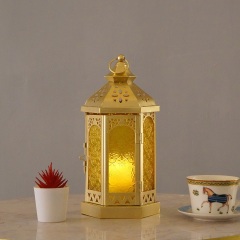 Matorino-Moroccan Hexagonal Handmade Iron Lantern, Vintage Hollow Metal Candle Holder, Light Up Arabian Ramadan Eid Patio Yard Decor, Middle Eastern Festival Ornament