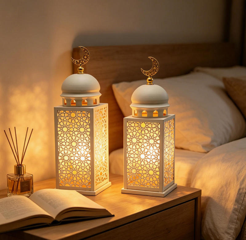 Matorino -Islamic Style Decorative Lanterns with Openable Door, 2 size Gold/White color Metal Lanterns for Ramadan, Weddings & Home Accents