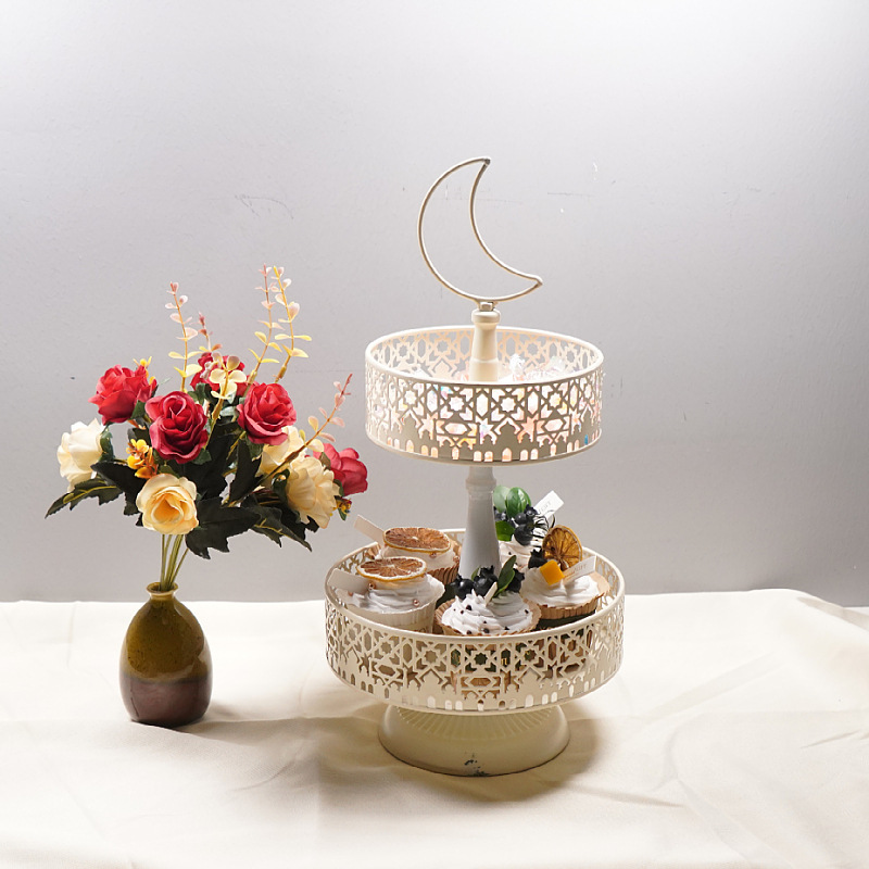Matorino-Vintage Hollow Iron Castle Multi-Tier Serving Tray, Elegant Cake Cupcake Display Stand, Luxury Candy Storage Decor for Wedding, Ramadan, Eid, Party Home Table Centerpiece