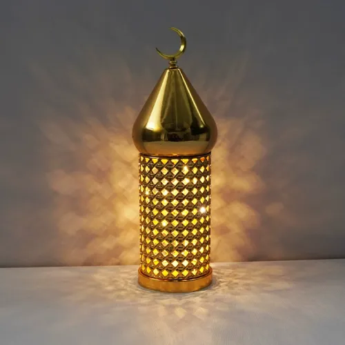 MatoRino-Ramadan Eid Mubarak Metal Lantern Muslim Mosque LED Ramadan Lantern Decoration