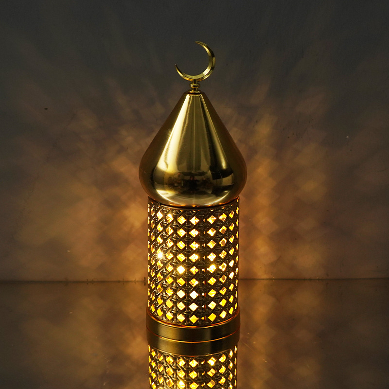 MatoRino-Ramadan Eid Mubarak Metal Lantern Muslim Mosque LED Ramadan Lantern Decoration