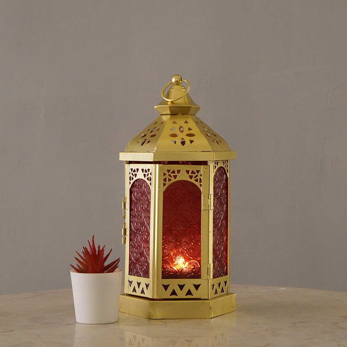 Matorino-Moroccan Hexagonal Handmade Iron Lantern, Vintage Hollow Metal Candle Holder, Light Up Arabian Ramadan Eid Patio Yard Decor, Middle Eastern Festival Ornament