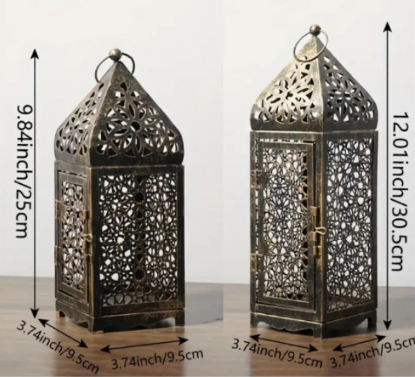 Matorino -Rustic Moroccan Style Candle Lantern Set - Antique Bronze Pierced Metal, Indoor Outdoor Decorative