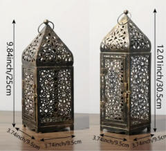 Matorino -Rustic Moroccan Style Candle Lantern Set - Antique Bronze Pierced Metal, Indoor Outdoor Decorative