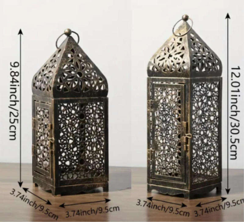 Matorino -Rustic Moroccan Style Candle Lantern Set - Antique Bronze Pierced Metal, Indoor Outdoor Decorative