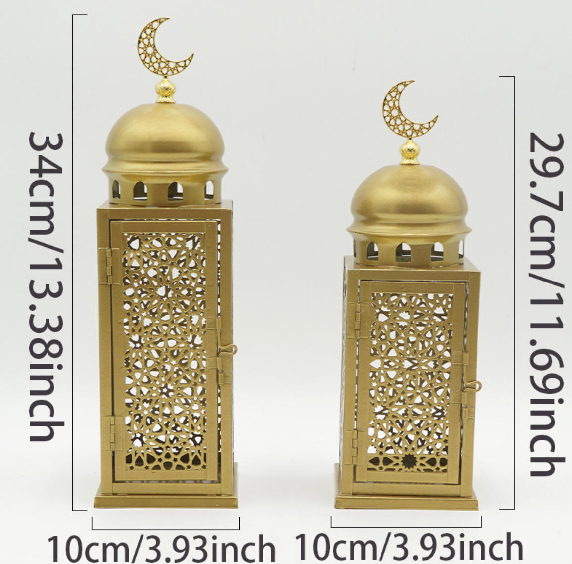 Matorino -Islamic Style Decorative Lanterns with Openable Door, 2 size Gold/White color Metal Lanterns for Ramadan, Weddings & Home Accents