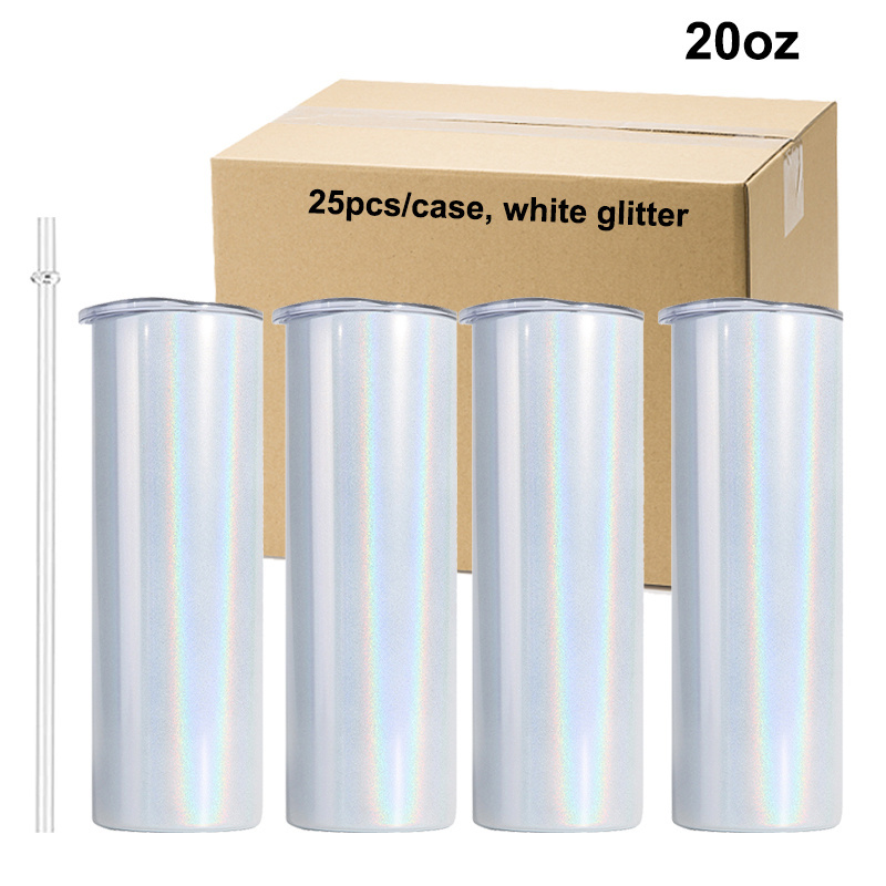 RafeeSub 20oz White Glitter Sublimation Tumbler