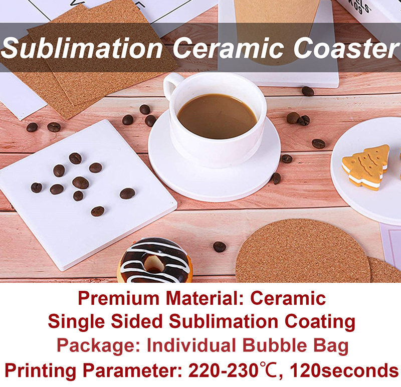 100pcs Sublimation Blanks Absorbent Ceramic Coaster With Cork Backing Pads  Heat Transfer Cup Coasters For Stone Crafts Coasters
