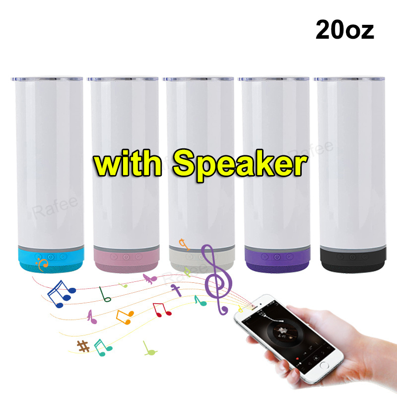 20oz Bluetooth Speaker Sublimation Tumbler | Plastic Straw | - RafeeSub