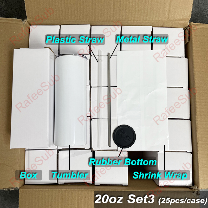 20 oz Skinny Sublimation Tumbler  | Plastic Straw | | Metal Straw | | Rubber Bottom | - RafeeSub