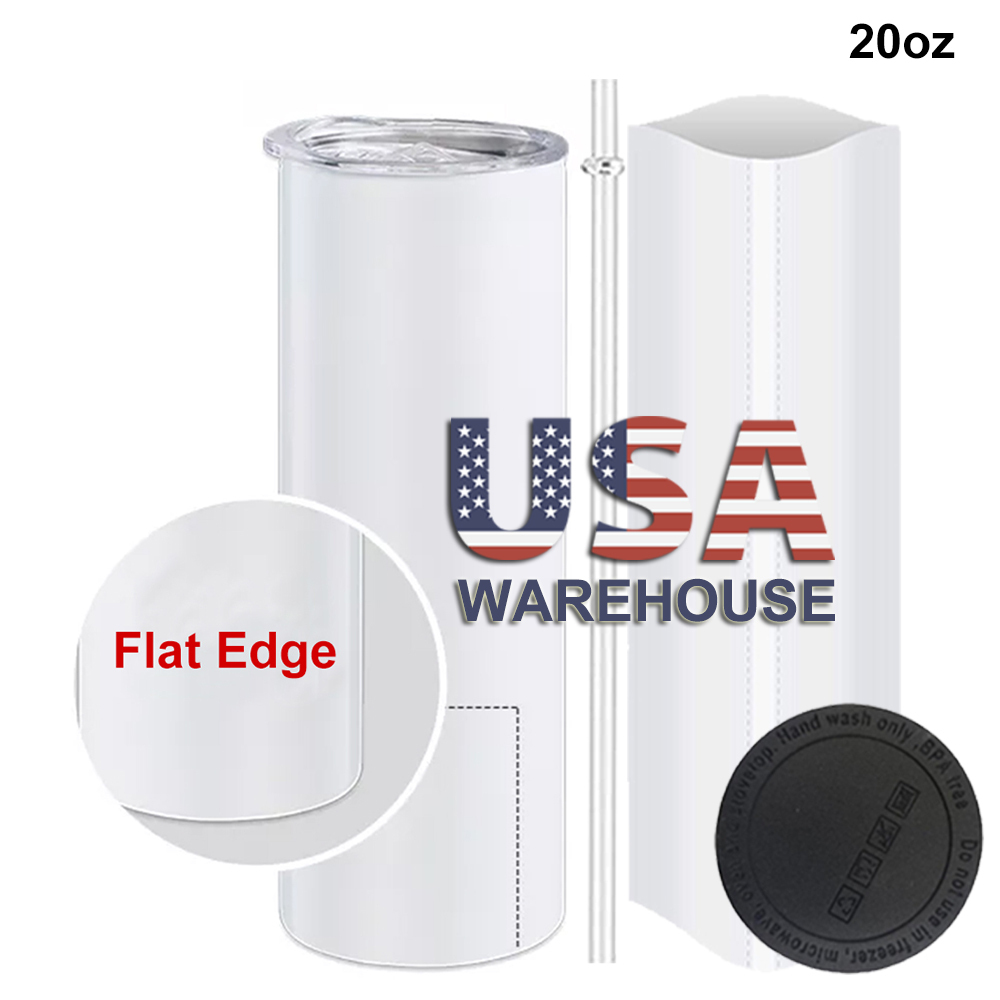 New Upgrade Straight Flat Edge 20 oz Sublimation Tumbler | Plastic Straw | - RafeeSub