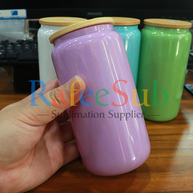 16oz Glitter Colored Glass Can | Sublimation Blanks | 50PCS- RafeeSub