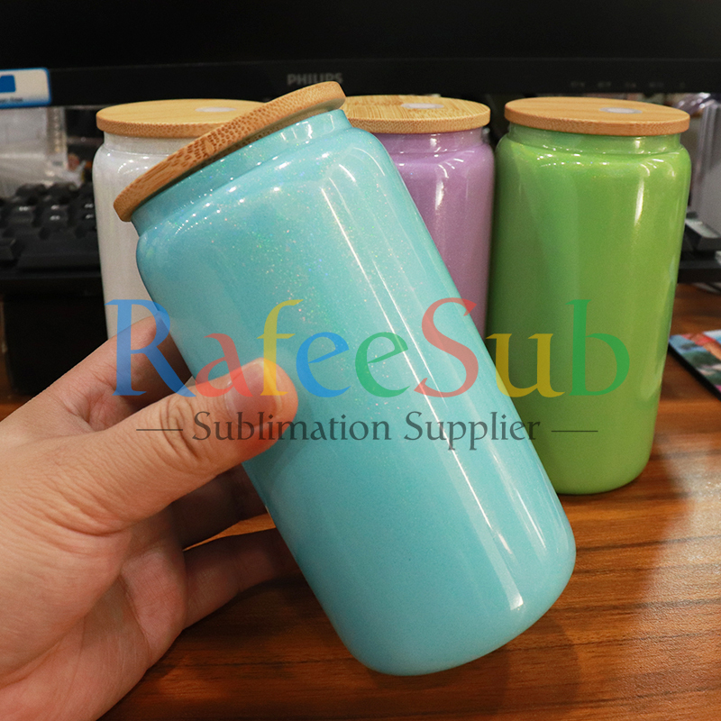 16oz Glitter Colored Glass Can | Sublimation Blanks | 50PCS- RafeeSub