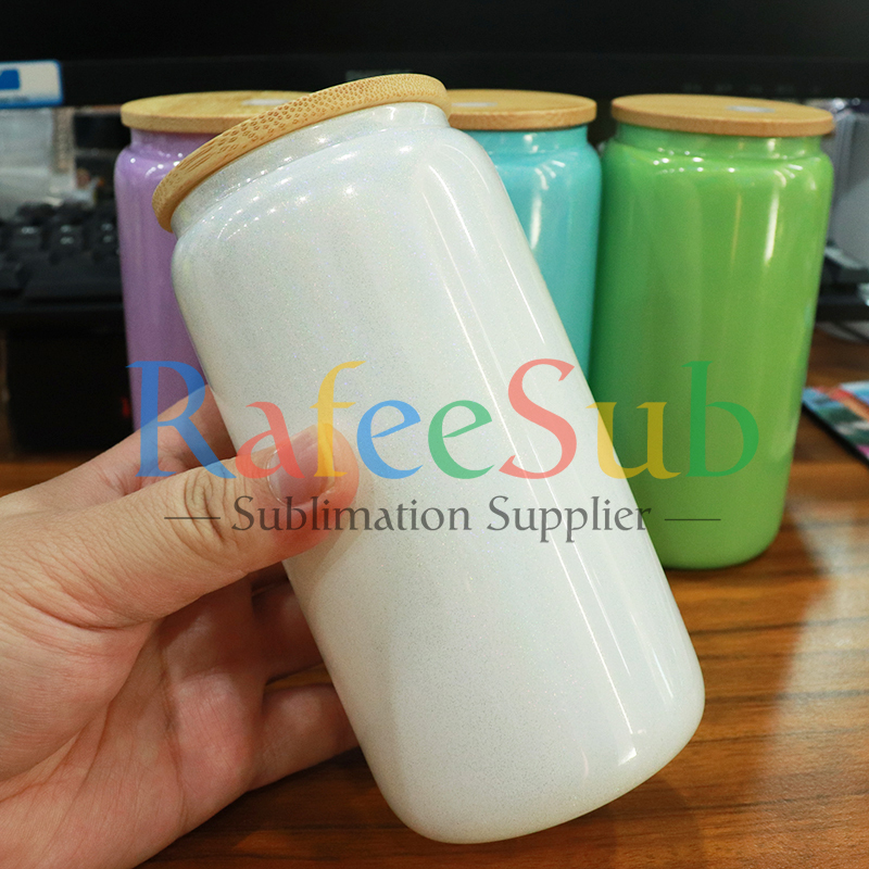 16oz Glitter Colored Glass Can | Sublimation Blanks | 50PCS- RafeeSub