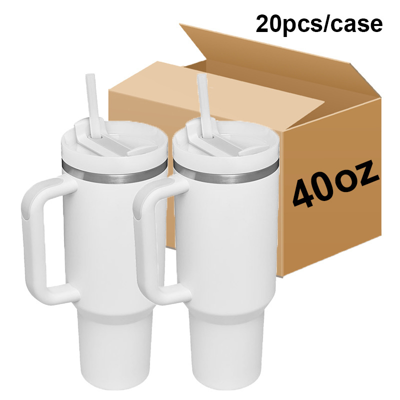 20PCS 40oz H1.0 Sublimation Tumbler with Handle, Plastic Straw