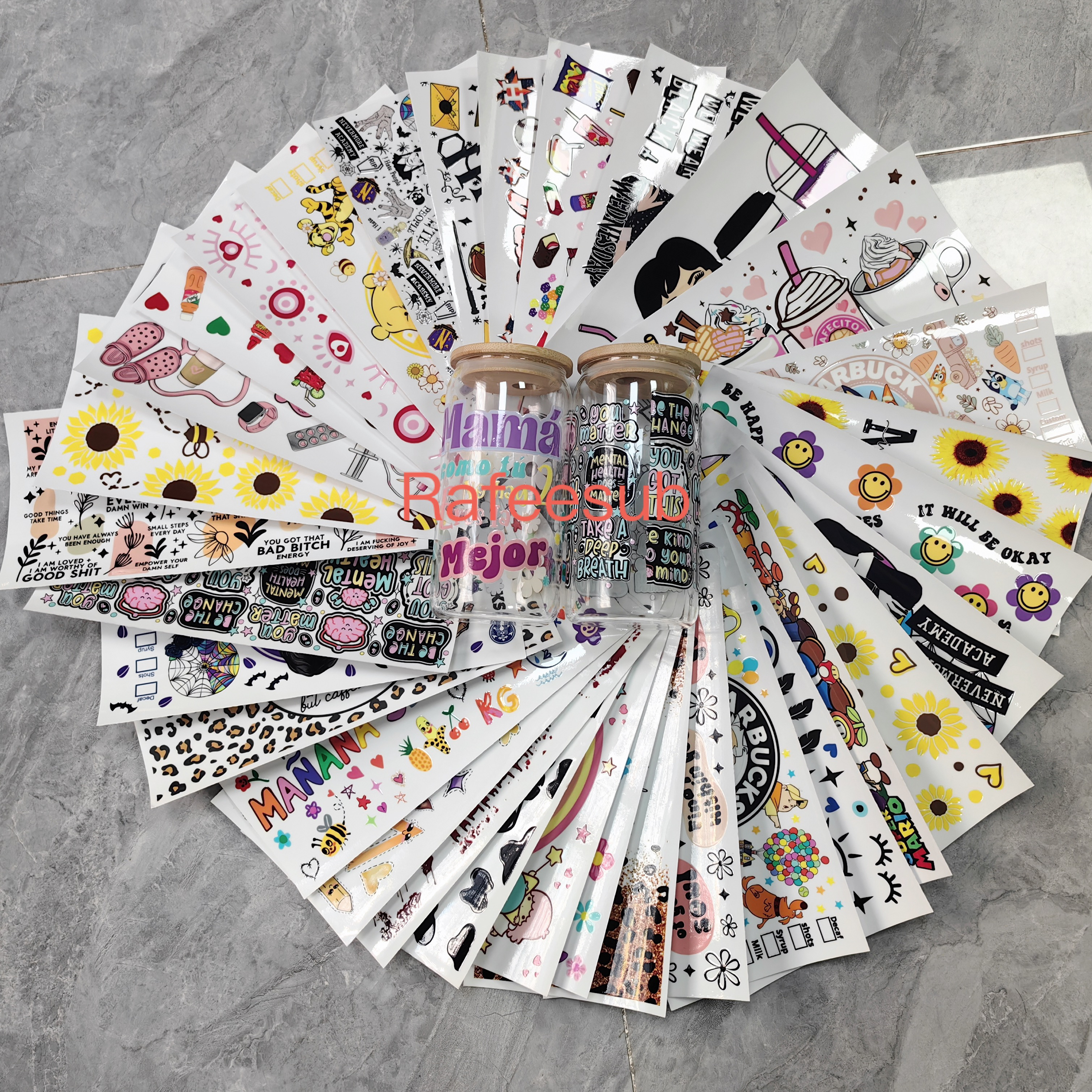 Sample Pack 32PCS 16oz Glass Can UV DTF Cup Wrap Transfers - RafeeSub