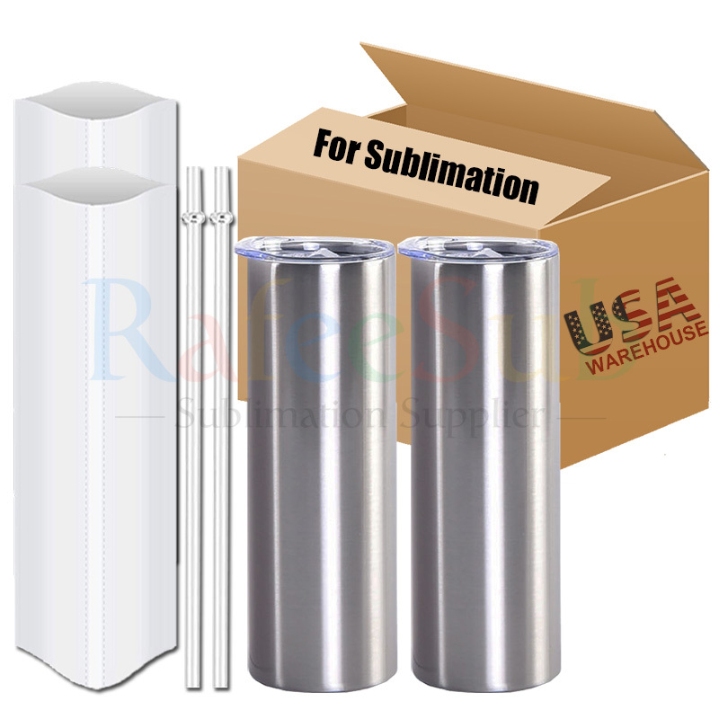25PCS 20oz Silver Sublimation Blanks Tumbler | Plastic Straw+Shrink Wrap Sleeves | - RafeeSub