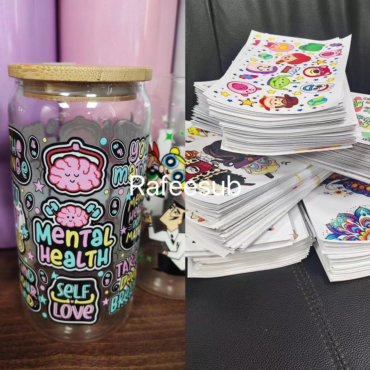 RTS 16oz Glass Can UV DTF Cup Wrap Transfers - RafeeSub