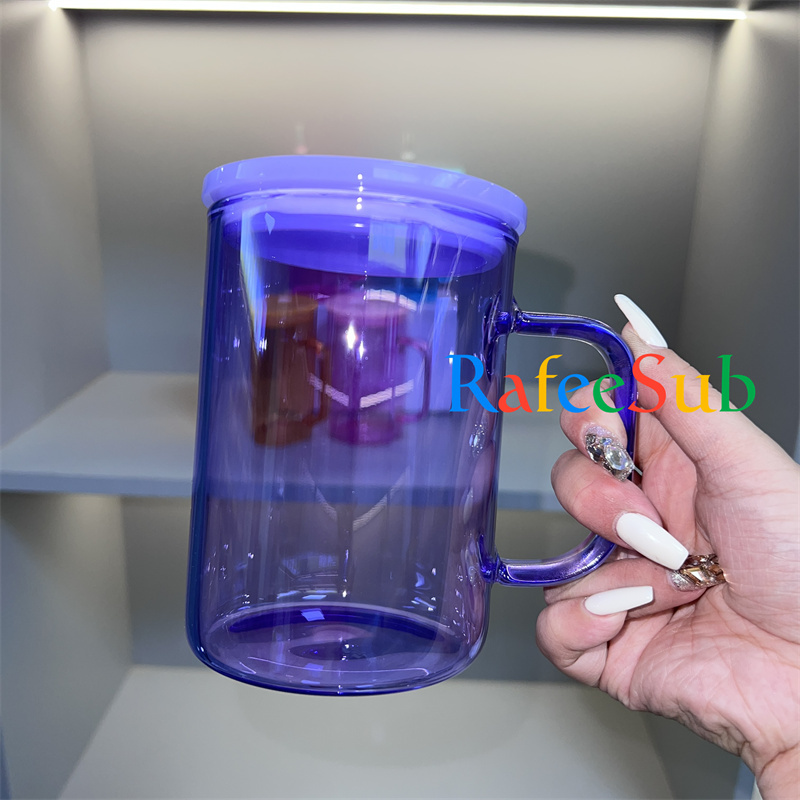 25PCS 15oz Color Clear Sublimation Blanks Glass Mug with Colorful Lids