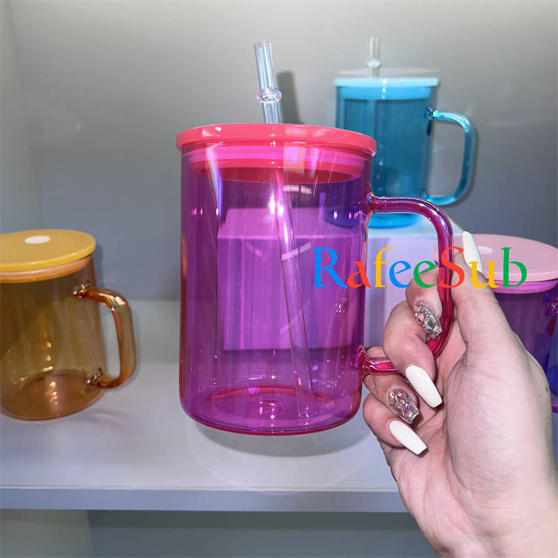 25PCS 15oz Color Clear Sublimation Blanks Glass Mug with Colorful Lids