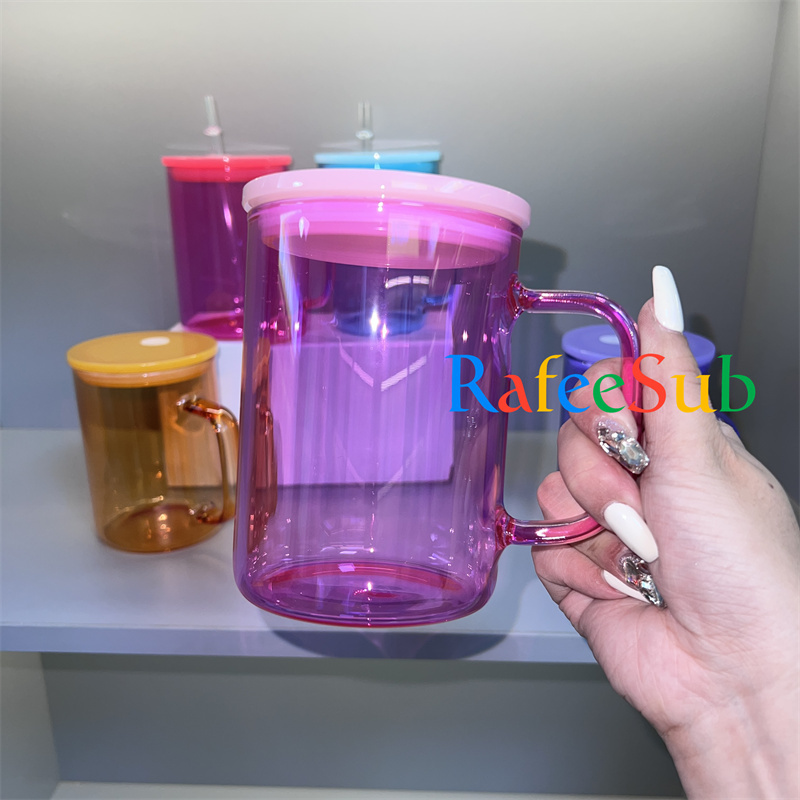 25PCS 15oz Color Clear Sublimation Blanks Glass Mug with Colorful Lids