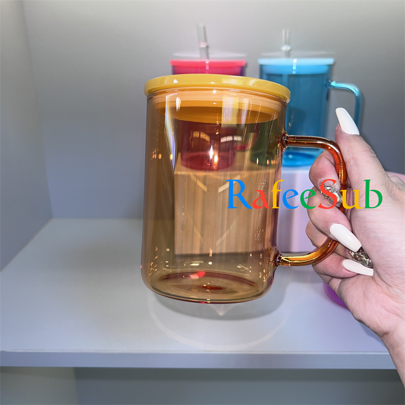 25PCS 15oz Color Clear Sublimation Blanks Glass Mug with Colorful Lids