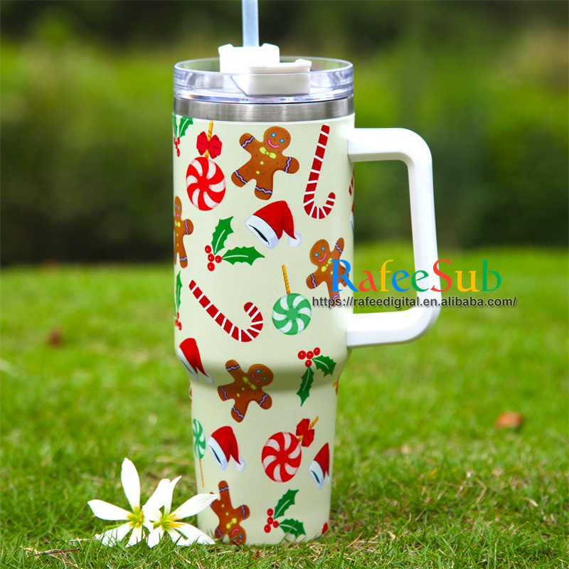 20PCS/CASE Hot Sale Christmas Festival Design 40oz Stainless Steel Tumbler with Handle