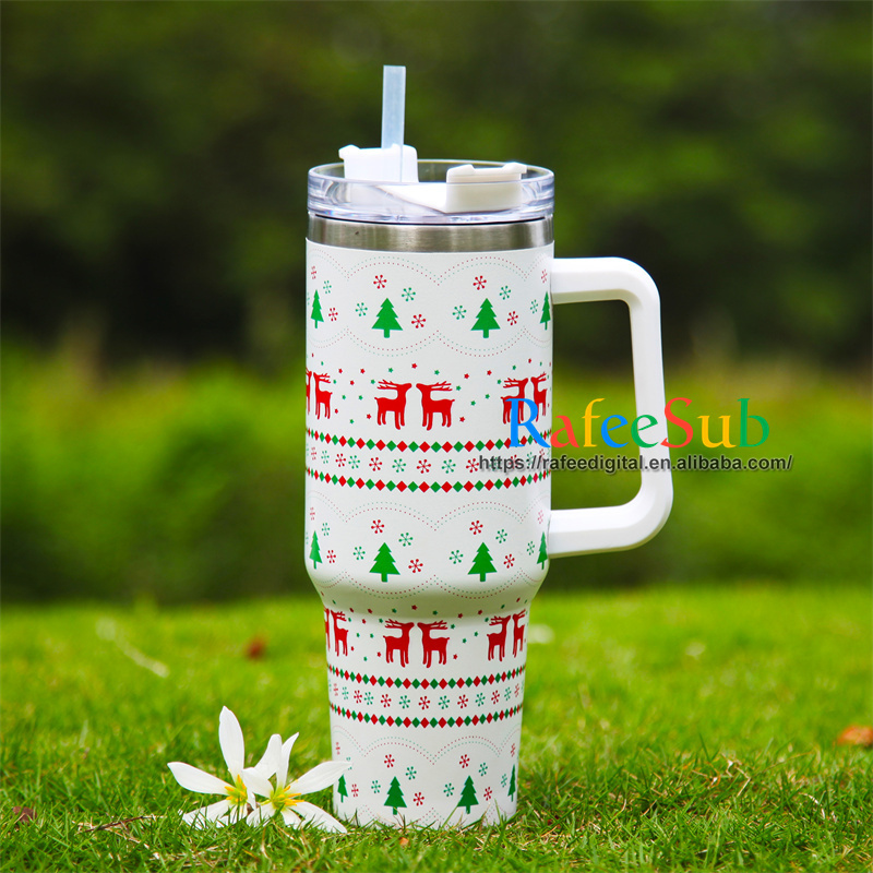 20PCS/CASE Hot Sale Christmas Festival Design 40oz Stainless Steel Tumbler with Handle