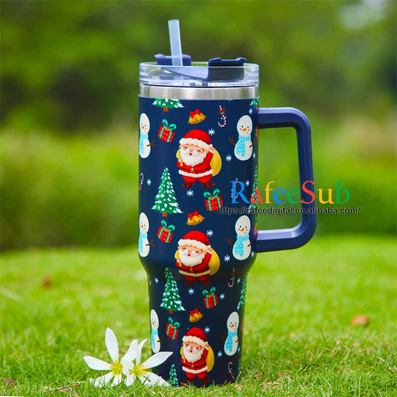 20PCS/CASE Hot Sale Christmas Festival Design 40oz Stainless Steel Tumbler with Handle