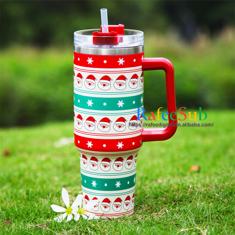 20PCS/CASE Hot Sale Christmas Festival Design 40oz Stainless Steel Tumbler with Handle