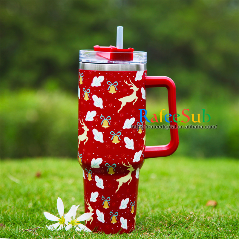 20PCS/CASE Hot Sale Christmas Festival Design 40oz Stainless Steel Tumbler with Handle