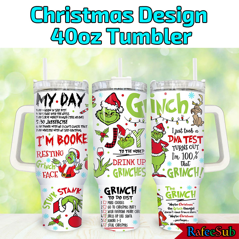 20PCS/CASE New Arrival Grinc.h Disn-e.y Christmas Design 40oz Stainless Steel Tumbler with Handle