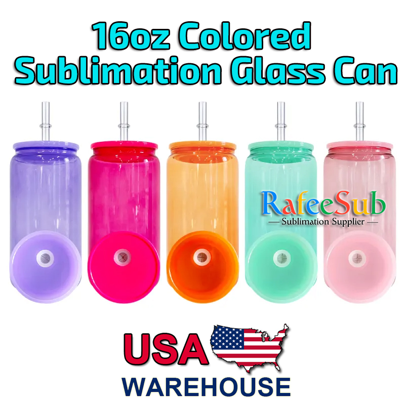 50PCS 16oz Mixed 5 Colors Sublimation Glass Can with Plastic Lids