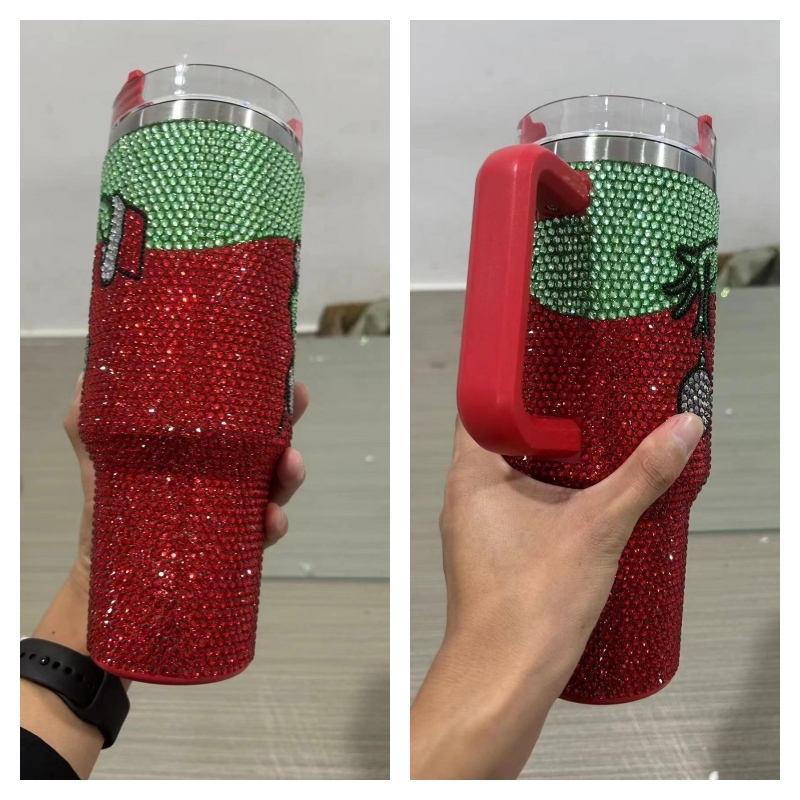 40oz Christmas Diamond Tumbler  | Plastic Straw | - RafeeSub