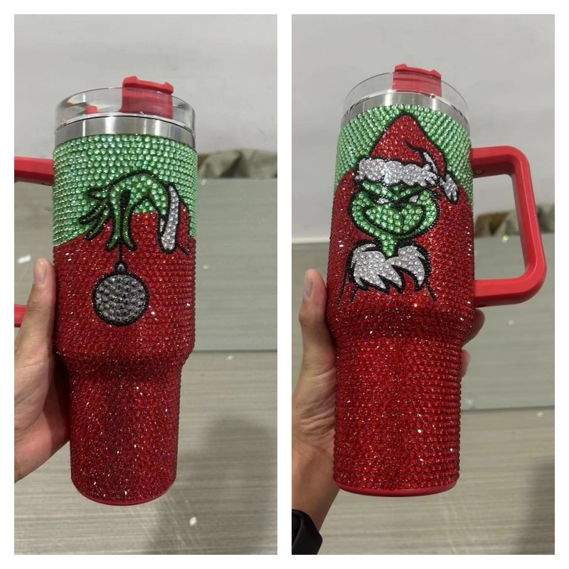 40oz Christmas Diamond Tumbler  | Plastic Straw | - RafeeSub