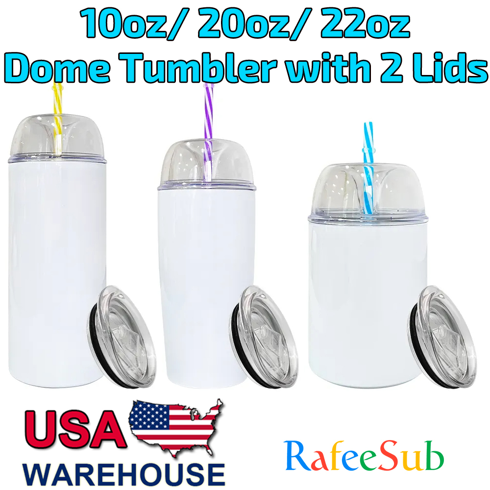 10oz/ 20oz/ 22oz Dome Sublimation Blanks Tumbler | 2 Lids |