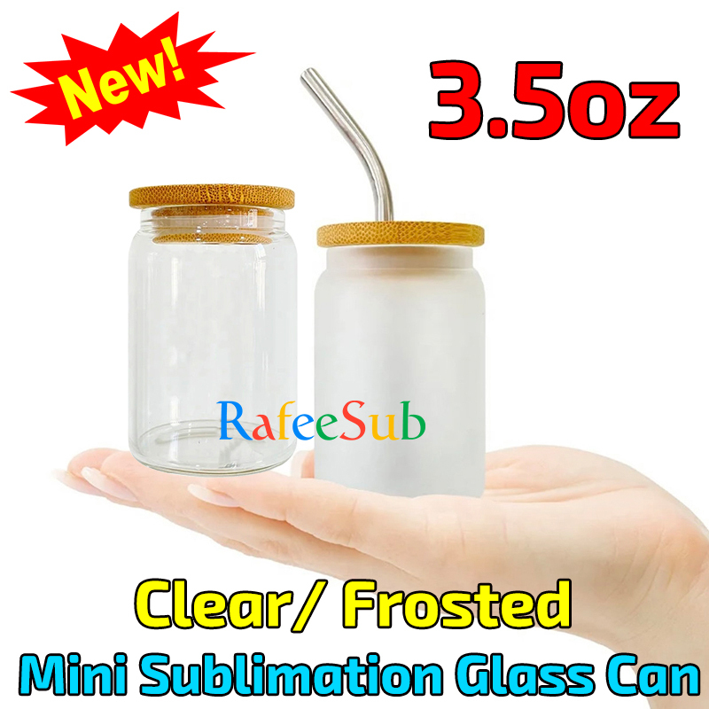 50PCS New Arrival Mini 3.5oz Clear/ Frosted Sublimation Glass Can with Bamboo Lids