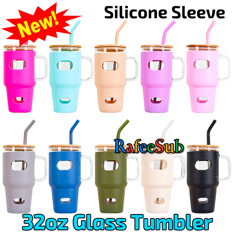 25PCS 32oz Clear Sublimation Blanks Glass Tumbler with Color Silicone Sleeve - RafeeSub